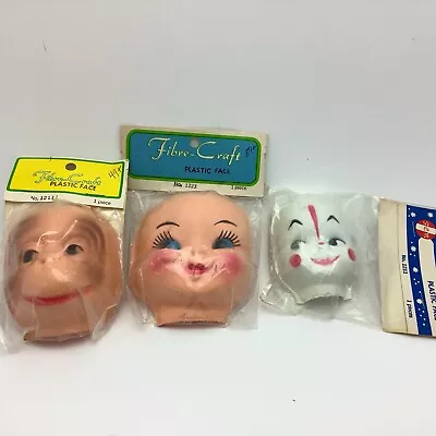 Vintage Fibre-craft Plastic Plastic Face Monkey Doll & Clown Faces NIP • $9.95