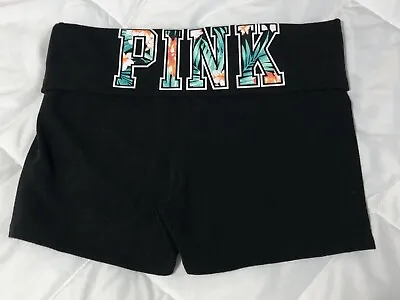 Pink By Victoria Secret Yoga Fold Down Shorts Black With Floral Size S • $22