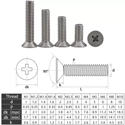 £1.67 • Buy Stainless Steel Countersunk Machine Screws M2 M3 M4 M5 M6 Flat Head Philips
