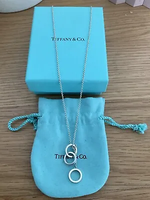 £250 • Buy Genuine  Tiffany & Co 3 Interlocking Circle Pendent 925 Necklace With Box Pouch
