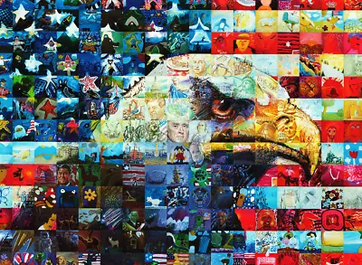 FREEDOM FLAG American Eagle Mosaic Mural 1000 Pieces BOXLESS Jigsaw Puzzle 100% • $24.99