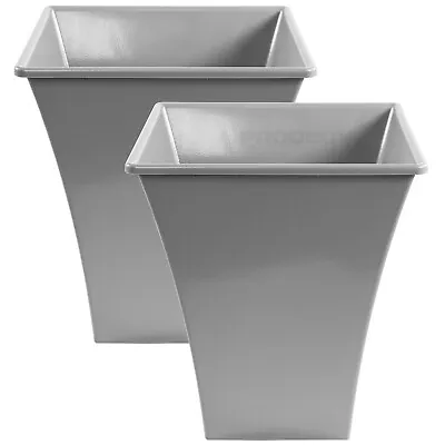 Set Of 2 Grey Large 28cm Plastic Square Outdoor Indoor Garden Plant Pot Planters • £12.80