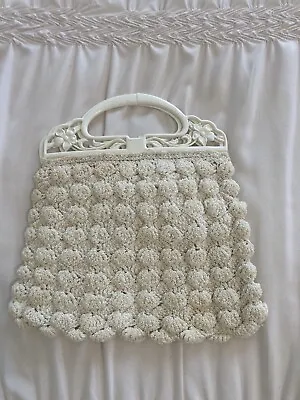 Vintage Crocheted Knitted Ladies Purse Handbag Floral Handle Hardware • $10