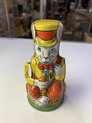 Vintage Tin J Chein Uncle Wiggly Mechanical Savings Bank  Nice Read! • $285