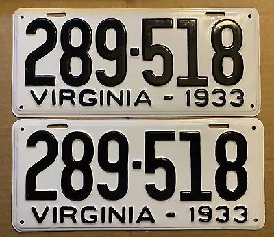 1933 Virginia License Plates - Beautifully Restored Pair • $189.99