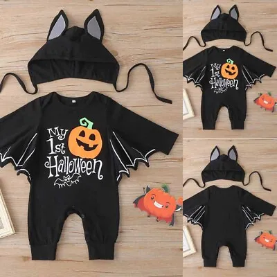 Halloween Toddler Baby Boys Girls Cosplay Bat Costume Romper Hat Outfits Sets • $27.49