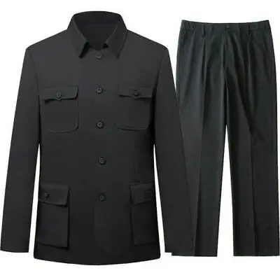 Mens Tunic Jacket Trouser Single Breasted Mao Chinese Suits Coats Pants 2PC C • $70.87