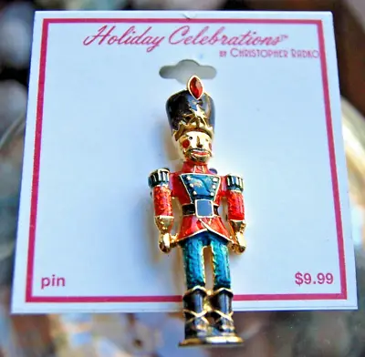 Vtg. CHRISTOPHER RADK0 Enamel Brooch Nutcracker Toy Soldier Christmas Jewelry • $19.50