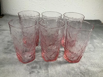 $34.99 • Buy (6) Vintage Morgantown Seneca Driftwood Pink Crinkle Glass Tumblers 5.75  Tall