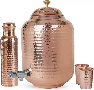 Copper Hammered Water Dispenser With 2 Pcs Hammered Glass And 1 Bottle • $69.71