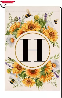 Monogram Letter H Garden Flag Summer Sunflower 12X18 Vertical Double Sided Sprin • $15.71