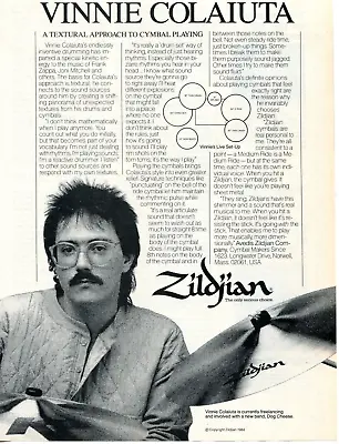 1984 Print Ad Of Zildjian Drum Cymbal Setup W Vinnie Colaiuta Dog Cheese • $9.99