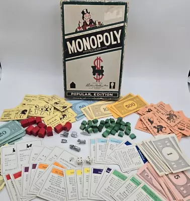 Vintage 1954 Monopoly Green Box Game Tokens Hotels Houses Deeds Cards No Board • $17.95