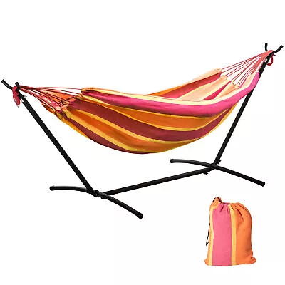 Outsunny 298 X 117cm Hammock With Metal Stand Carrying Bag 120kg Red Stripe • £64.99