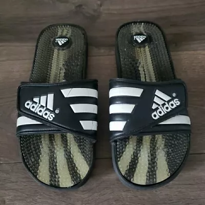 Vintage 2002 Adidas Men 11 Massage Slides Black With White Sports Post Workout • $14.99