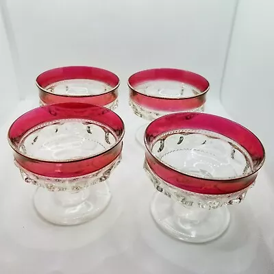 4-Vintage Indiana Glass Ruby Kings Crown Flashed Thumbprint Dessert Custard Cups • $6.99