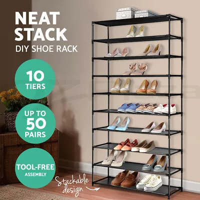 $21.96 • Buy Artiss Shoe Rack 10 Tier Shelves Shoes Cabinet Storage 50 Pairs Steel Stand