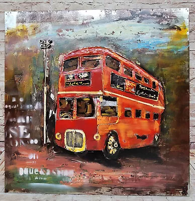 Hand Made London Double Decker Red Bus Collector Edition Classic Painting 3-D • $227.96