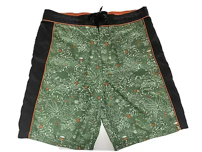 Beach Rays Men's Board Shorts Swim Green Black Ocean Life Shark Print Size L R11 • $11.88