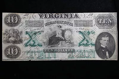 Virginia Treasury Note $10 10/15/1862 VA-Cr-8 Prosperity Seated VF++ 3WI7 • $110