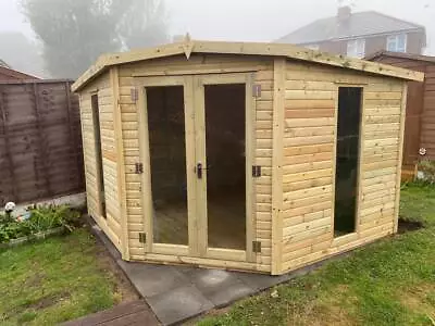10x10 Corner Summerhouse Garden Room Shed Summer House Office Man Cave Pent T&g • £1699
