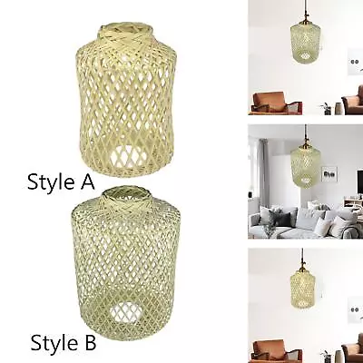 Pendant Lamp Shade Rustic Bamboo Small Woven Ceiling Light Shade For Bedroom • £12.59