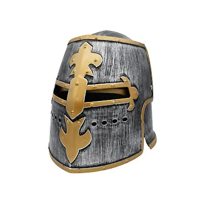 Silver Pewter Knight Roman Armor Crusader Helmet Mask Medieval Adult Costume • $15.95