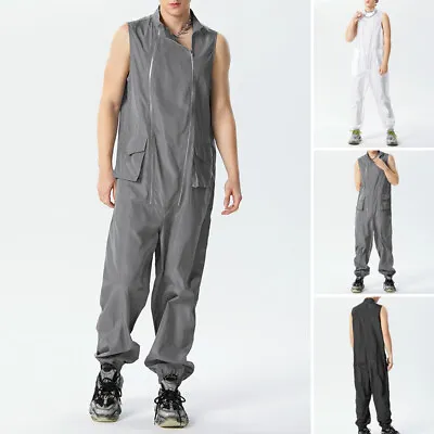 INCERUN Mens Zip Up Sleeveless Long Jumpsuits Overalls Casual Loose Pants Plus • $36.09