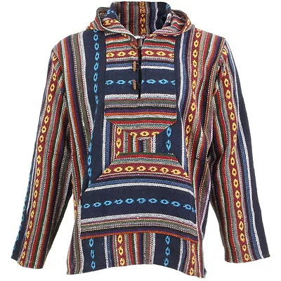 £9.95 • Buy BAJA HOODIE TOP HIPPIE FESTIVAL DRUG RUG SURF JUMPER GHERI  Navy, Red & Orange