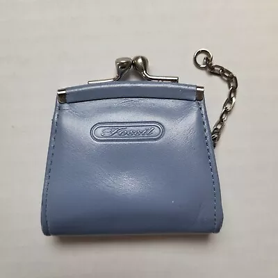 Vtg Fossil Coin Purse Genuine Leather Blue Key Chain KLY • $10