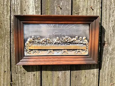 Vintage Wood Frame Last Supper Picture 15  X 9   • $22.90