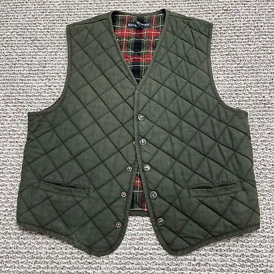 Vintage Banana Republic Quilted Vest Mens Medium Waxed Exterier Plaid Lining • $39.97