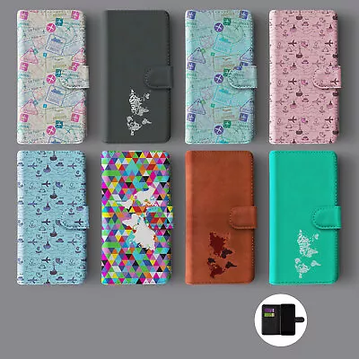 World Travel Map Planes Passport Leather Wallet Phone Case For Iphone • £9.89