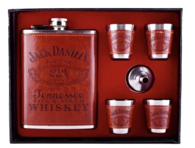 $34.95 • Buy Jack Daniels Jd Whiskey Hip Flask & Shot Glass Collectable Leather Gift Set New