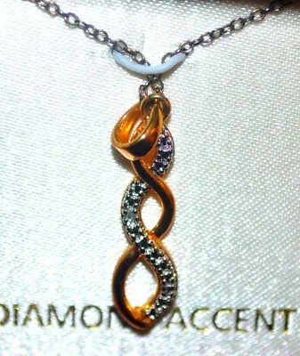 18K Gold On STERLING SILVER Pendant W/ DIAMOND Accents + Jewelry BOX  17   CHAIN • $15.95