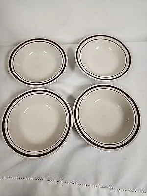 Vintage NEWCOR  Stoneware Japan Soup Cereal Bowls Set Of 4 Brown Bands 6 3/4  • $14.95