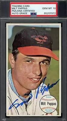 Milt Pappas Gem Mint 10 PSA DNA Signed 1964 Topps Giants Autograph • $79