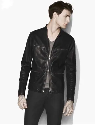 John Varvatos Leather Jacket With Chain Detail. Size USA 44 EU 54. • $599