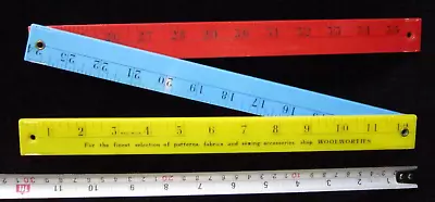 Vintage WOOLWORTH'S Sewing Plastic FOLDING RULER Yellow Blue Red Yard Stick USA • $13.95