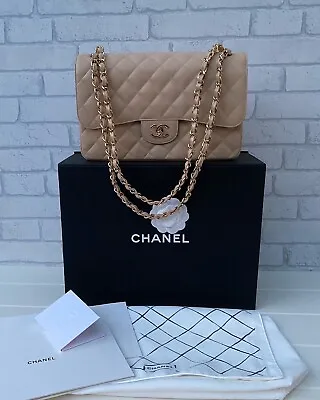 Bnib Chanel Beige Clair Classic Quilted Caviar Jumbo Double Flap Bag With Ghw ! • £7850