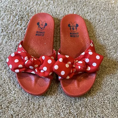 DISNEY GIRLS MINNIE MOUSE RED SLIDES SANDALS W/POLKA DOT BOWS Pool ~ SIZE 13 - 1 • $10
