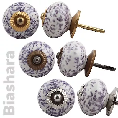 £2.34 • Buy Purple White DOOR KNOBS CERAMIC Cupboard Handles Wardrobe Drawer Pulls Speckled