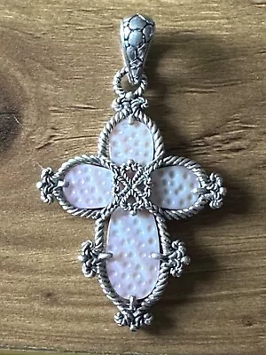 JTV Sarda Sterling Silver Pink Mother Of Pearl Cross Pendant Reversible NWOT • $50