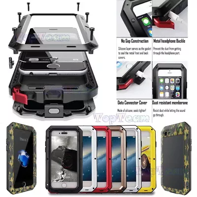$19.35 • Buy Waterproof Shockproof Metal Hard Case Cover + Gorilla Glass For IPhone & Samsung