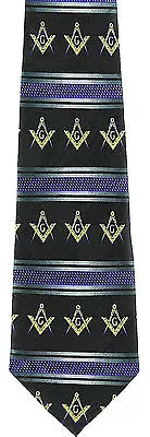 Men's Masonic Necktie Compass & Square Freemason Mason Striped Black Neck Tie  • $16.95