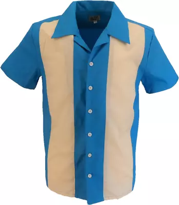 Mazeys Retro Mid Blue Rockabilly Bowling Shirts • £29.99