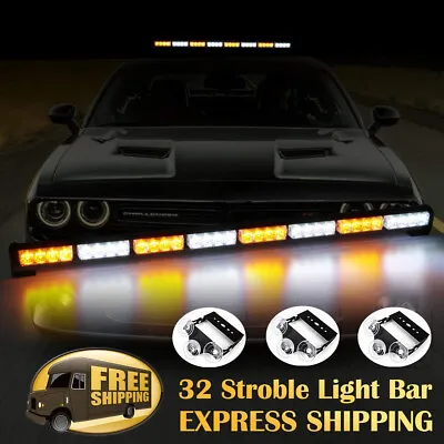 35  32 LED Traffic Advisor Emergency Hazard Warning Strobe Light Bar Amber White • $68.79