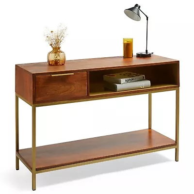 £249.99 • Buy Spinningfield Console Table | Solid Mango Wood Hall Table W/ Brass Accents