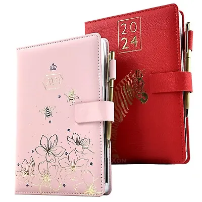 2024 A5 Organiser Day A Page Diary Address Book & Pen Ladies Gents Luxury Gift • £8.09