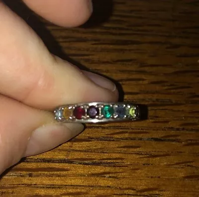 Sterling Silver I Love You Rainbow Gemstone Ring • $22